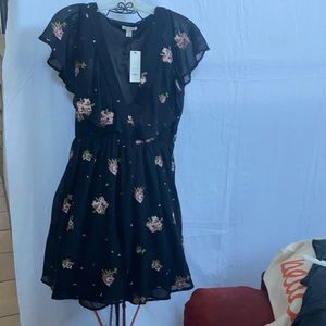 Francesca's black floral embroidered dress with attached slip. size L